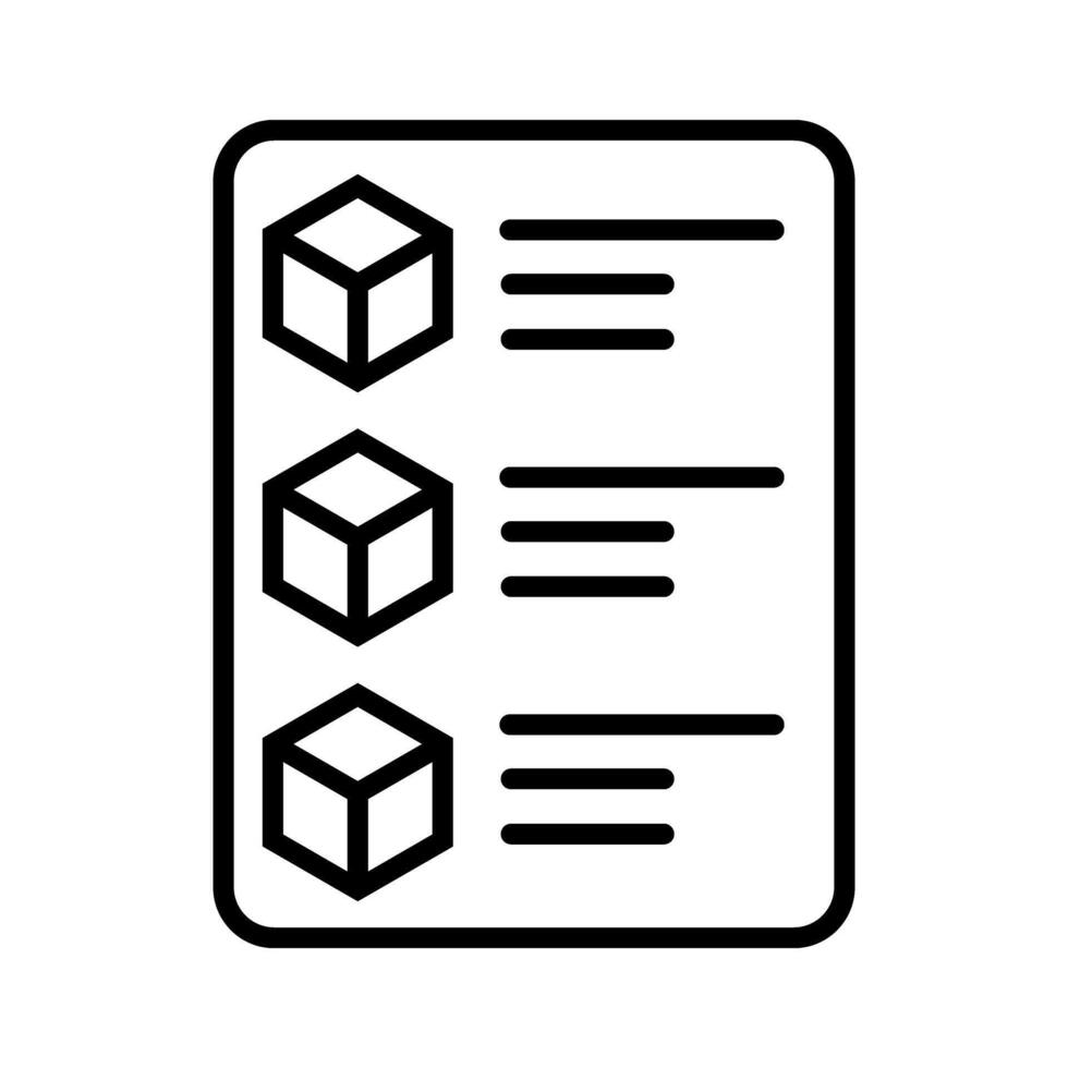 document with cube icon over white background, line style, illustration vector