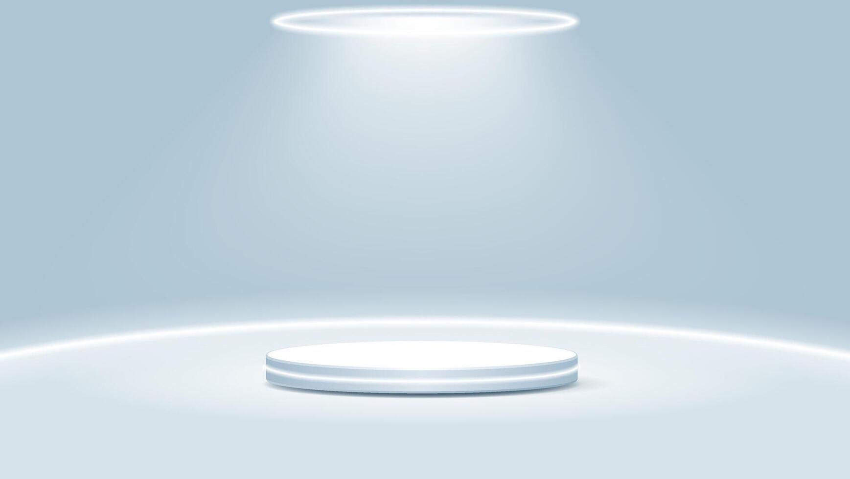 Illuminated display stand on a blue background vector