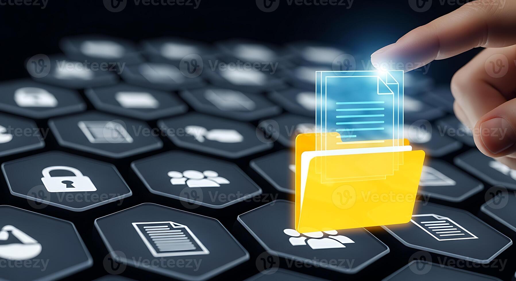 Finger accessing digital data folder on a keyboard photo