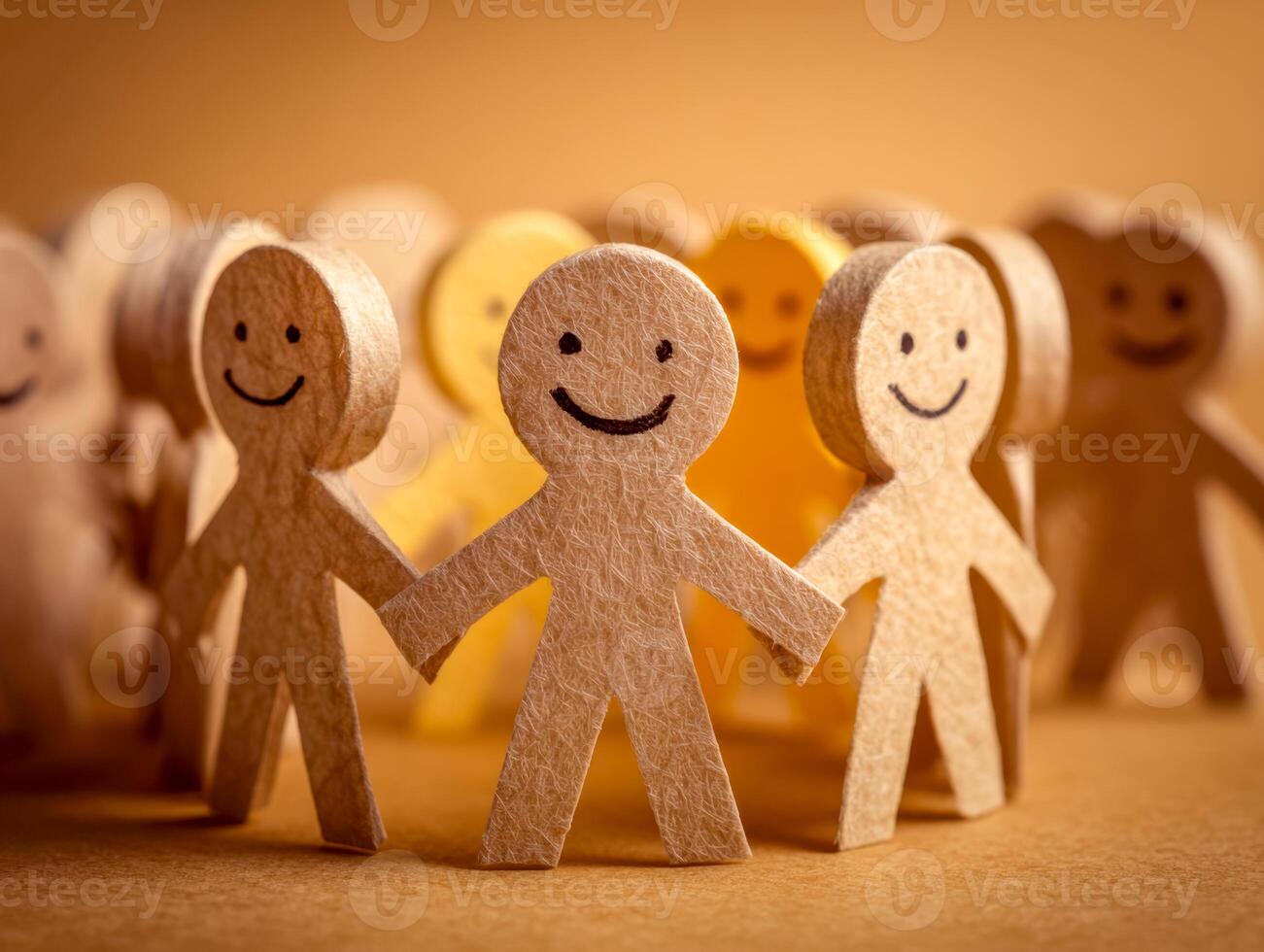 Smiling paper cutouts forming a supportive circle representing unity and kindness photo
