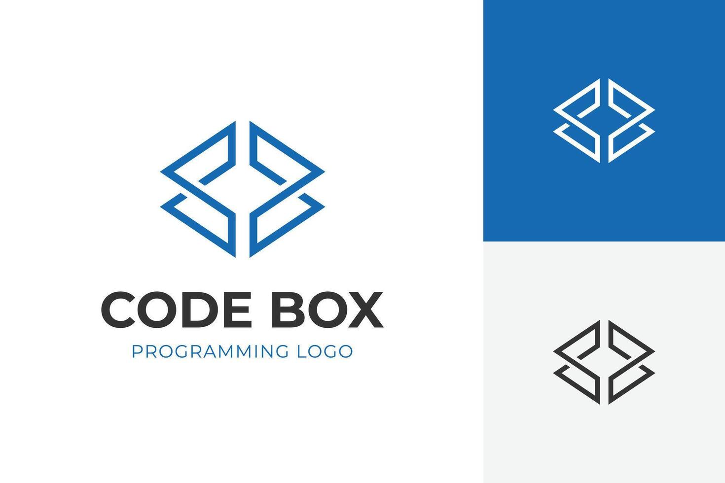 Modern Coding box logo with abstract geometric code symbol for software development, tech companies, coding platforms, software houses. graphic vector