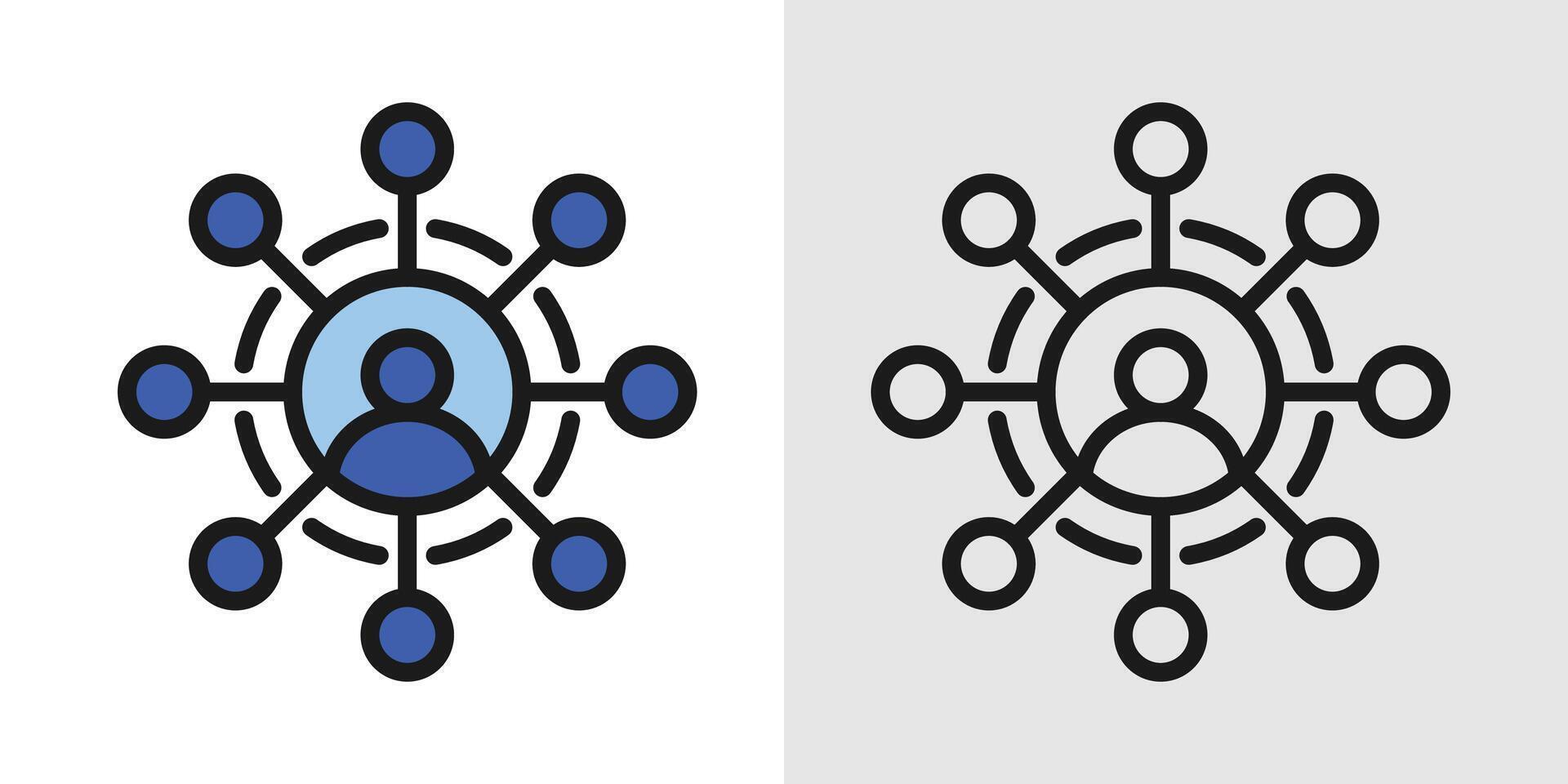 icon of a people network icons with user and connection nodes central user figure connected symbol for social connections, communication, and digital collaboration vector