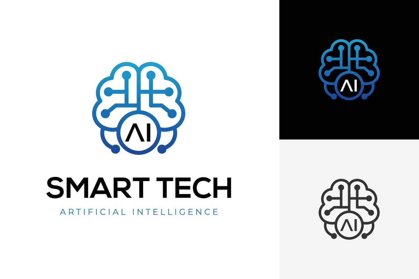 Artificial Intelligence logo with brain circuit and AI symbol for smart technology, machine learning, and data innovation. vctor graphic symbol vector