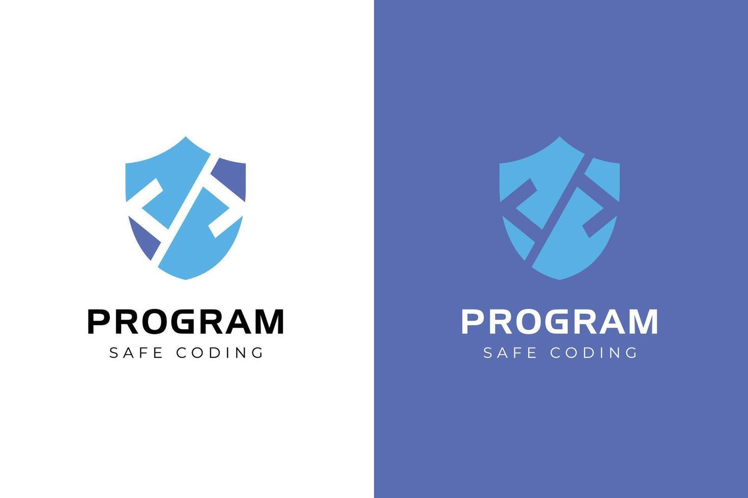 Cyber defensive program development logo icons with shield and code symbol for safe website and software, cyber security logos vector