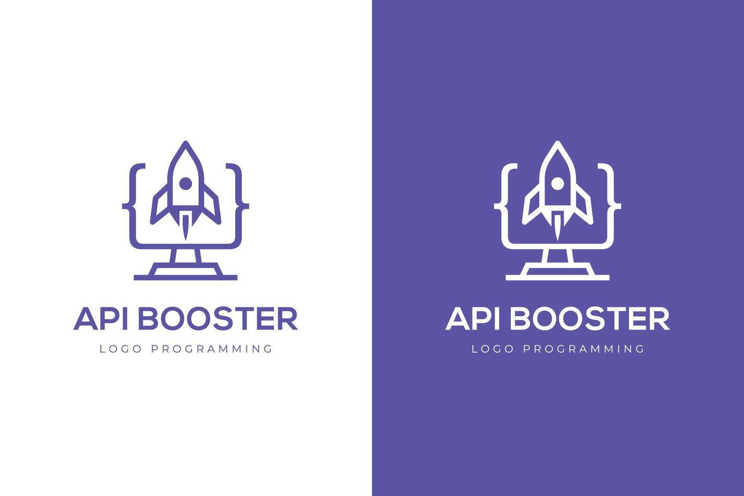 API Rocket Logo Icon Code with Computer and rocket Launch Symbol for Programming Technology vector