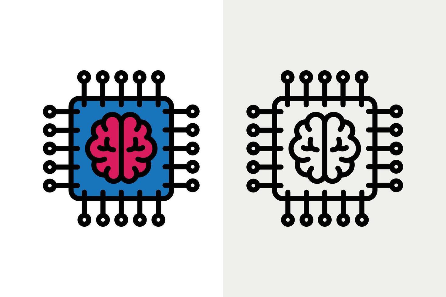 Brain inside a microchip symbolizing AI machine logo icons, suitable for technology and artificial intelligence concepts in design projects and presentations. graphic vector