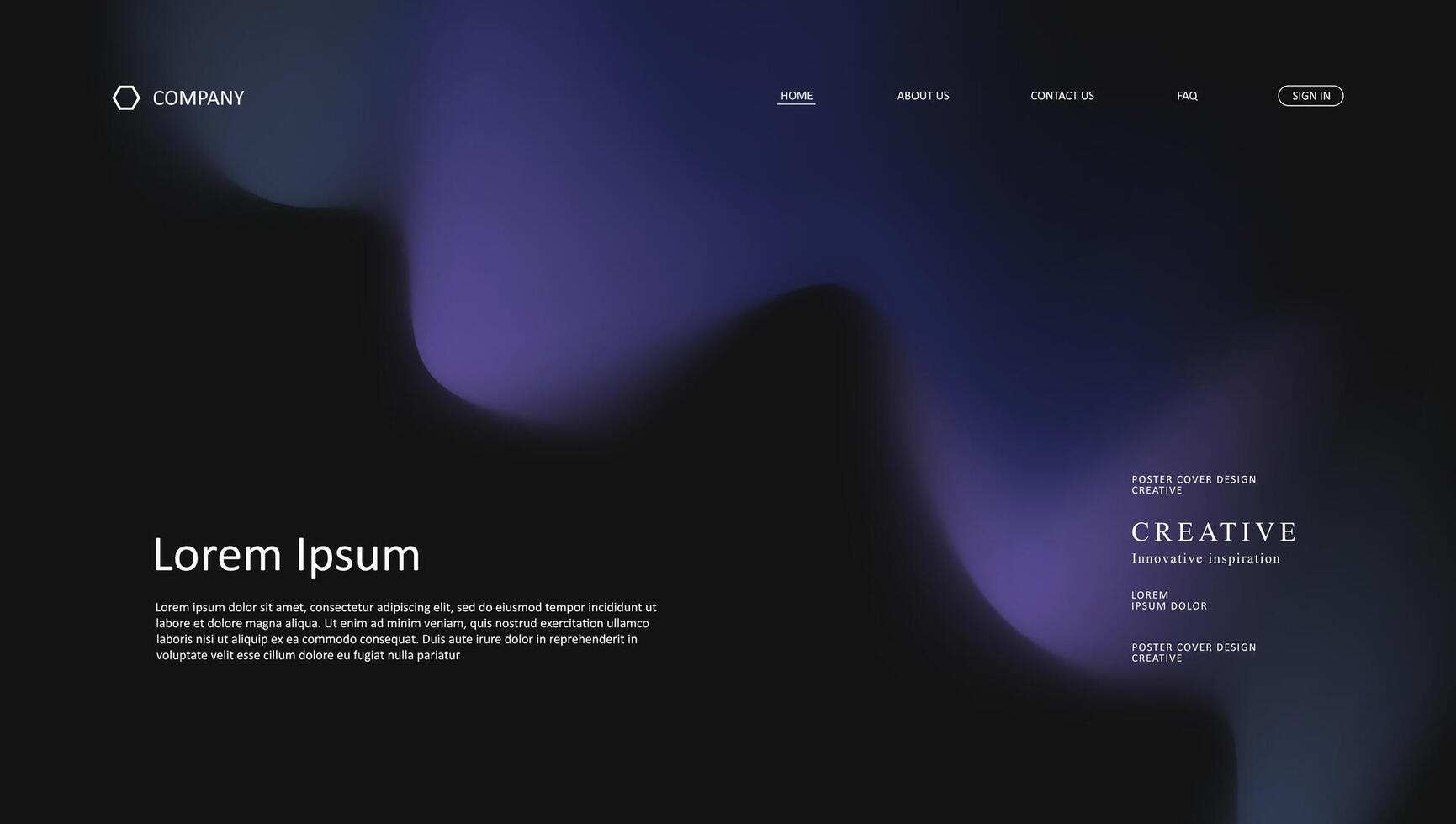 landing page with dark background and fluid gradient design vector