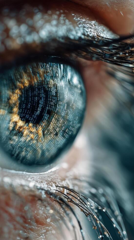 Eye With Binary Code Shows Technology Merging With Humanity in Detailed Close-Up photo