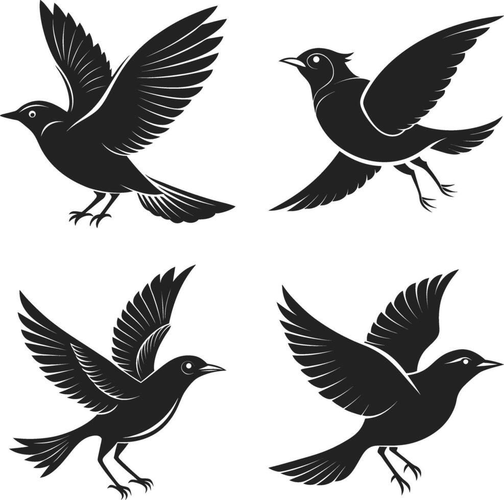 Art of four songbirds in flight, capturing the essence of freedom and the beauty of nature, ideal for adding a touch of serenity vector