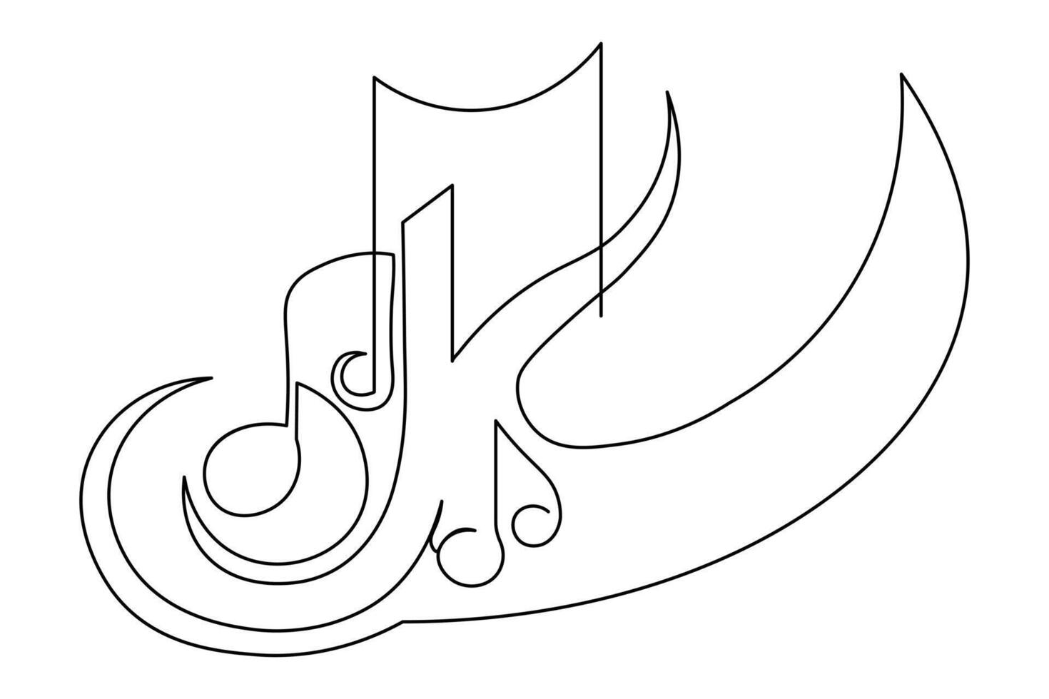 Minimalist continuous line art of music notes isolate abstract outline illustration vector