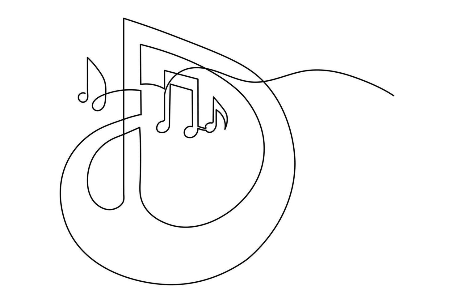 Minimal music notes outline art one line continuous drawing isolate clean illustration vector