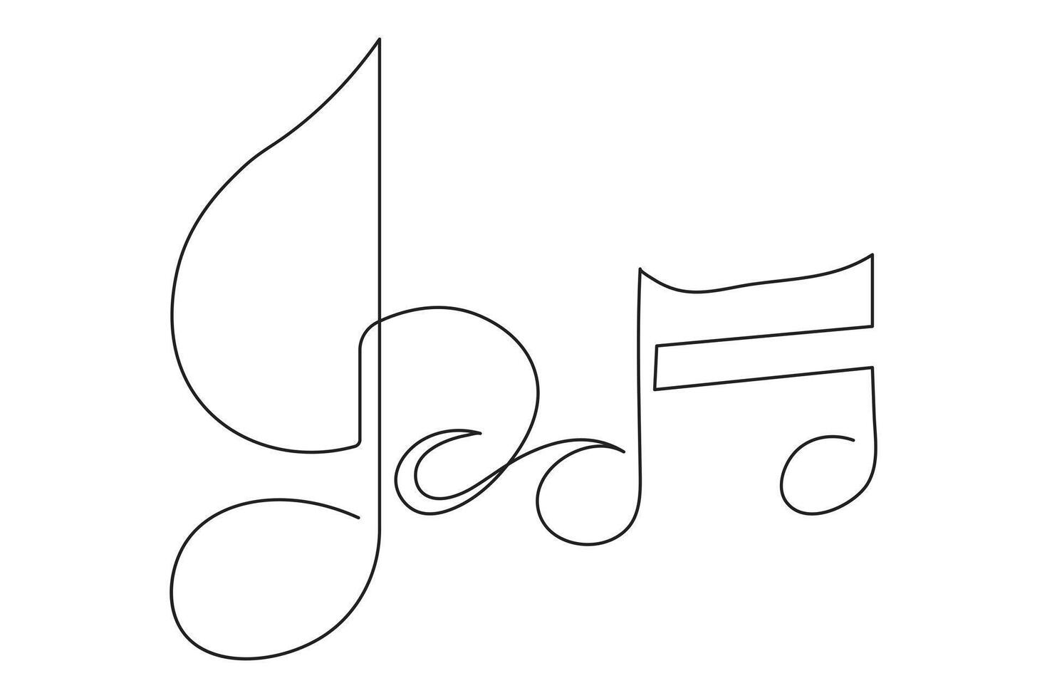 Continuous one line art music notes minimalist isolate abstract outline illustration vector