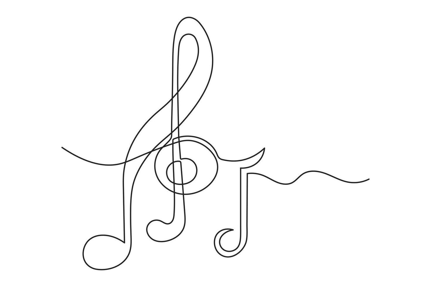 Abstract music notes one line drawing isolate minimalist continuous outline illustration vector