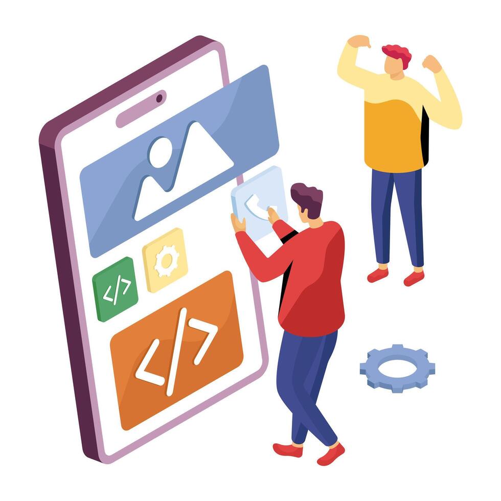 Unique design illustration of mobile coding vector