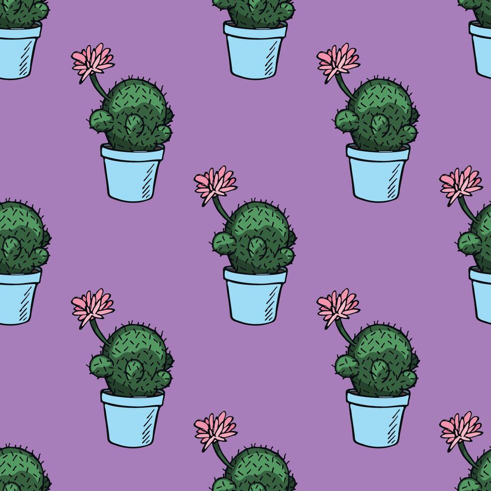 hand drawn print Seamless pattern with cactus doodle for decorative print, wrapping paper, greeting cards and fabric vector