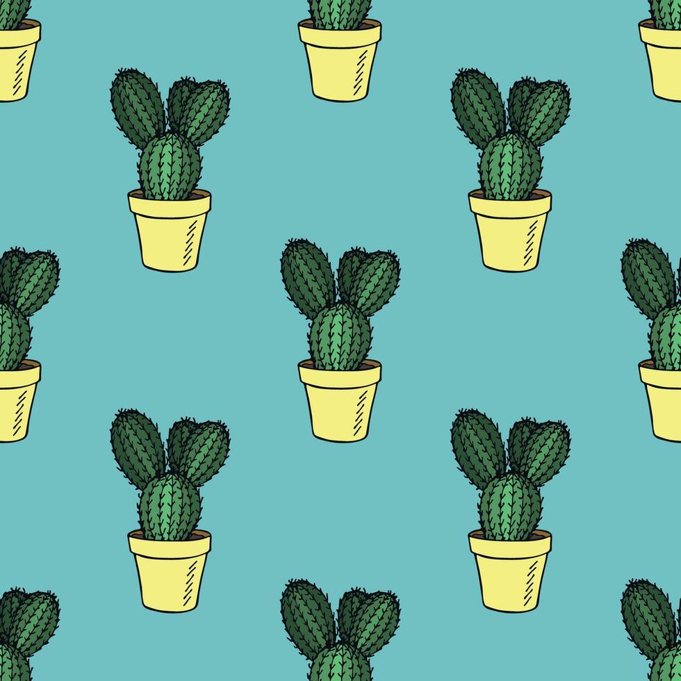 Seamless pattern with cactus doodle for decorative print, wrapping paper, greeting cards and fabric hand drawn print vector
