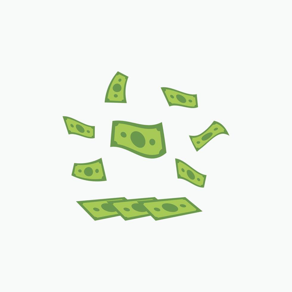 illustration of green paper money falling and scattered on a white background. This simple, flat design is perfect for concepts of finance, wealth, and earning. Easily usable vector