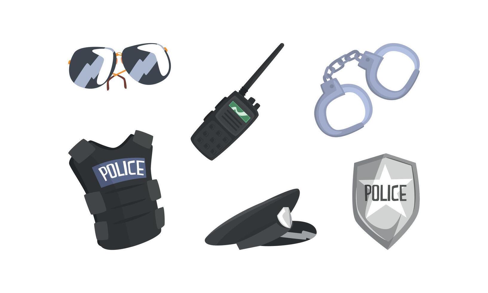 Police Symbols and Attributes with Handcuffs and Shiny Button Set vector