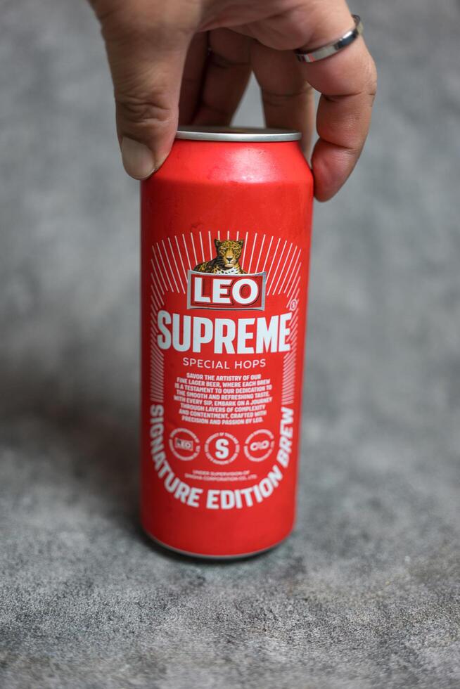 Bangkok, Thailand - August 18, 2025 Hand keep Leo Supreme