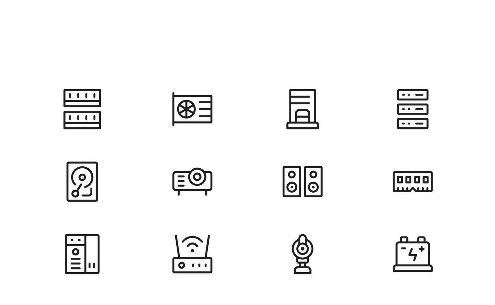 Modern Internet and Computer Icon Set Modern Outline Illustrations of Technology, Devices, Web, Cloud, Cybersecurity, and Digital Communication Tools vector