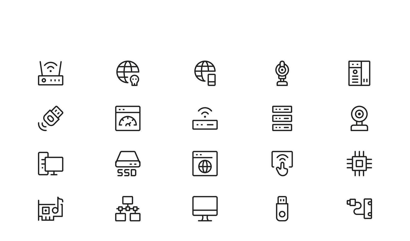 Clean Linear Style Pack of Technology, Network, Cloud, Data, Devices, and Digital Communication Tools for Designers vector