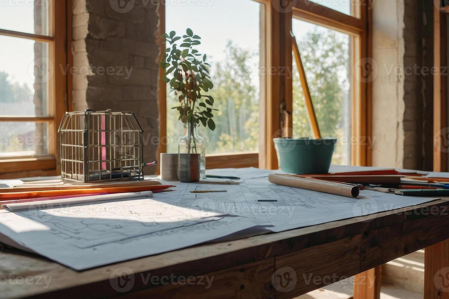 Architectural drawing and design drawing for a technical project in architecture photo