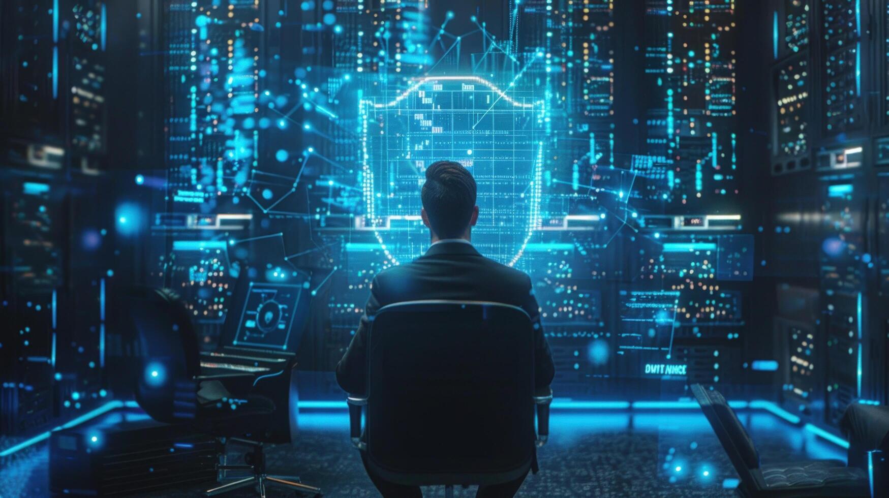 Digital security technology concept with data analysis and display photo