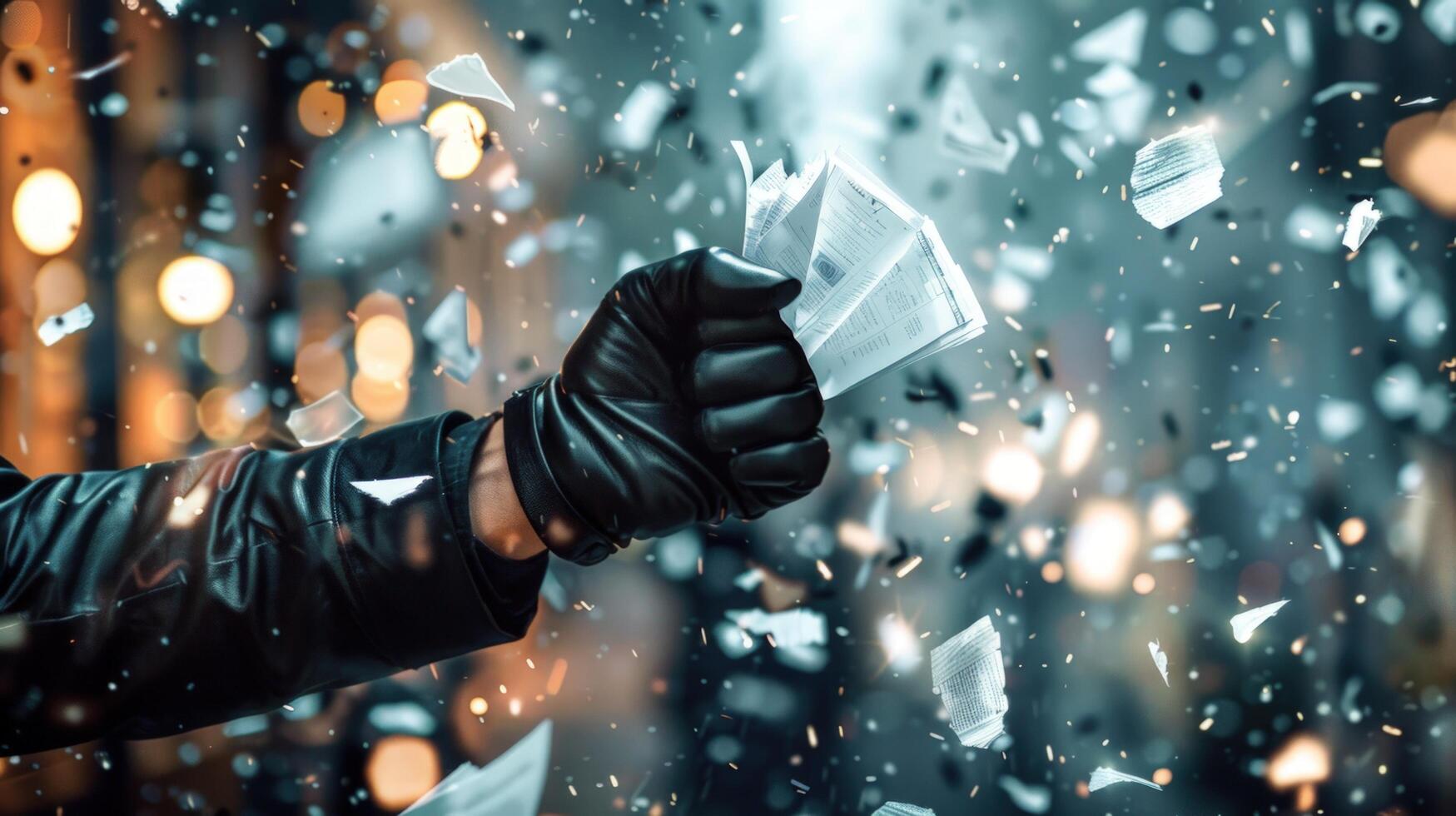 Smashing object creates glass shards in dynamic action scene photo