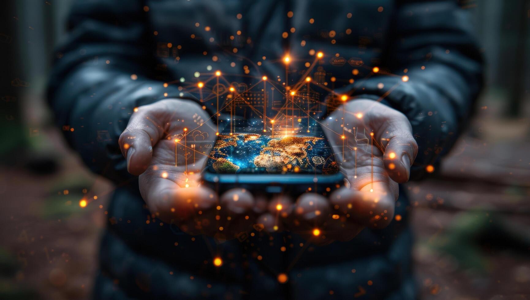 Global connection displayed on a smart phone device with digital network photo