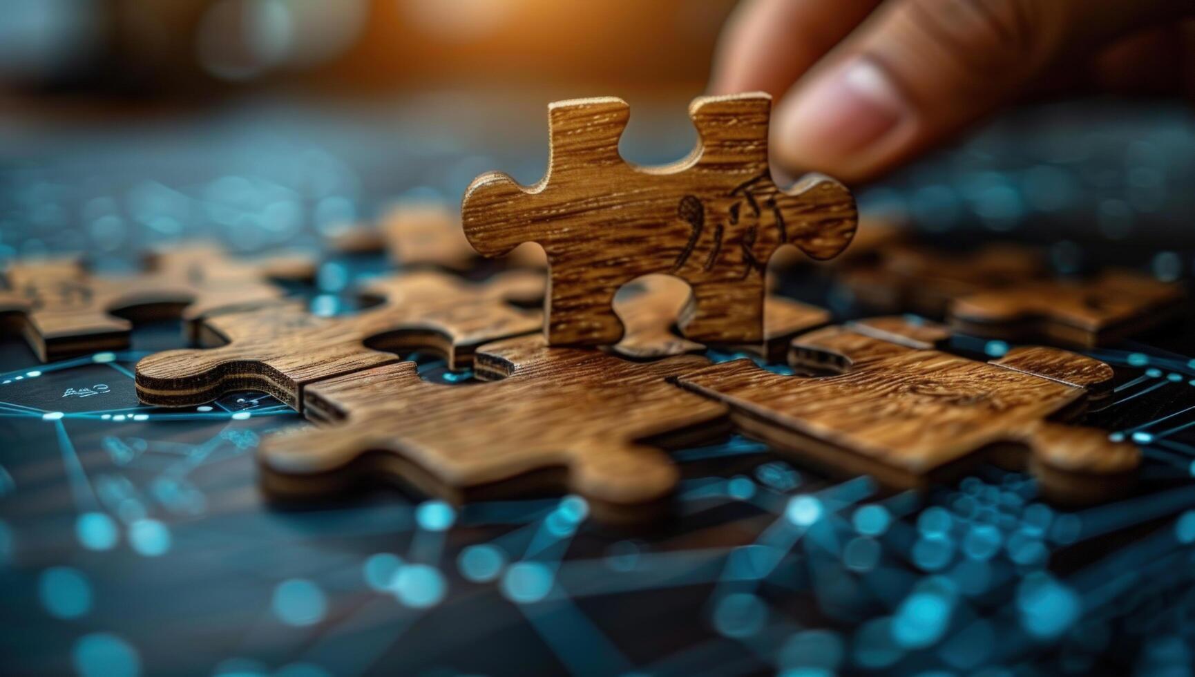 Connecting puzzle piece representing problem solving and strategic integration photo