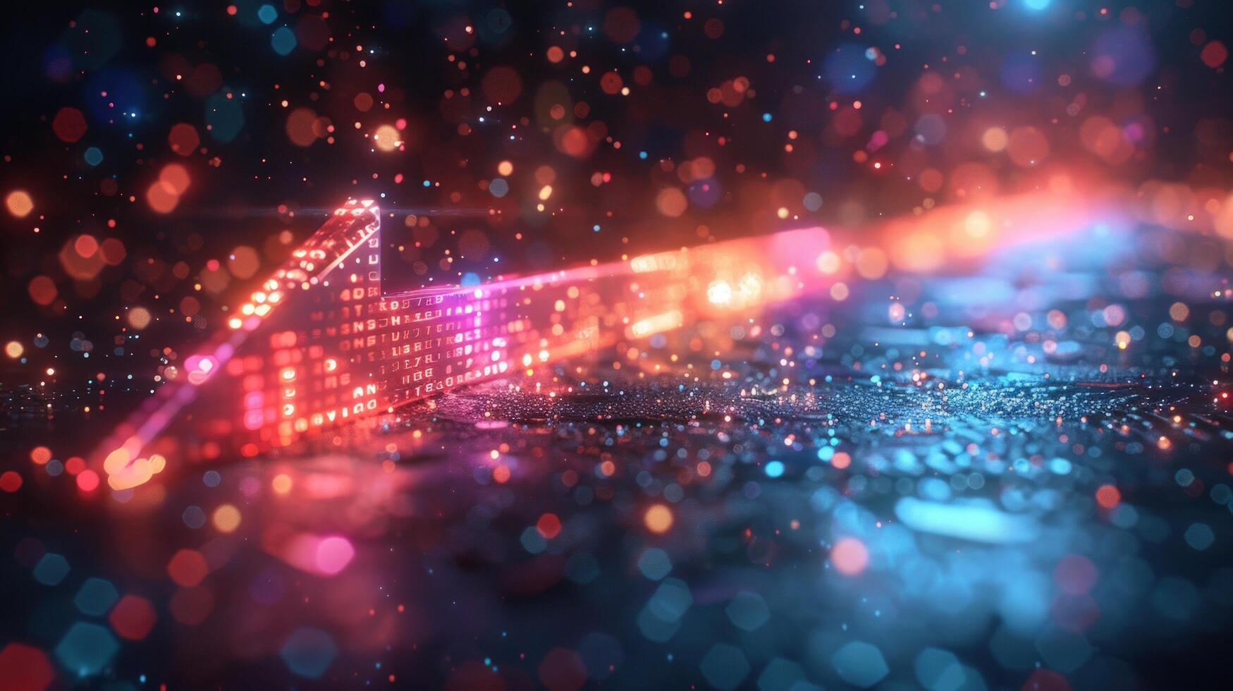 Abstract technology background with glowing pixels and arrow futuristic data visualization photo
