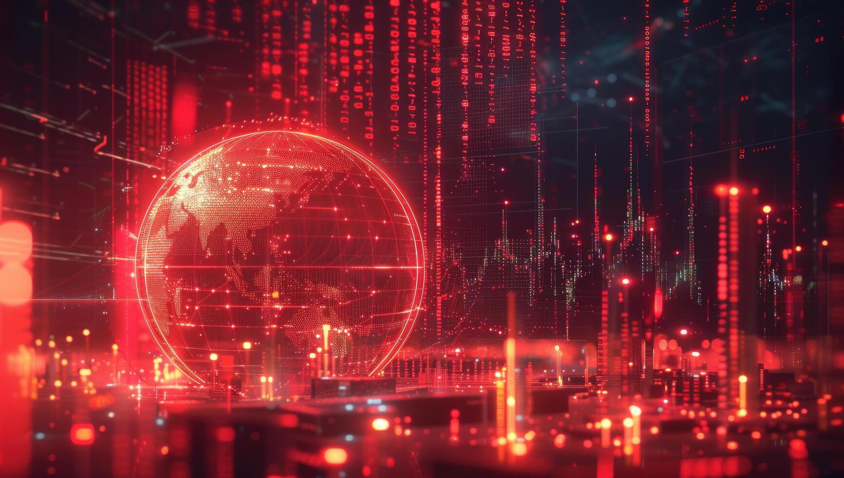 Digital world globe displayed over data stream network photo