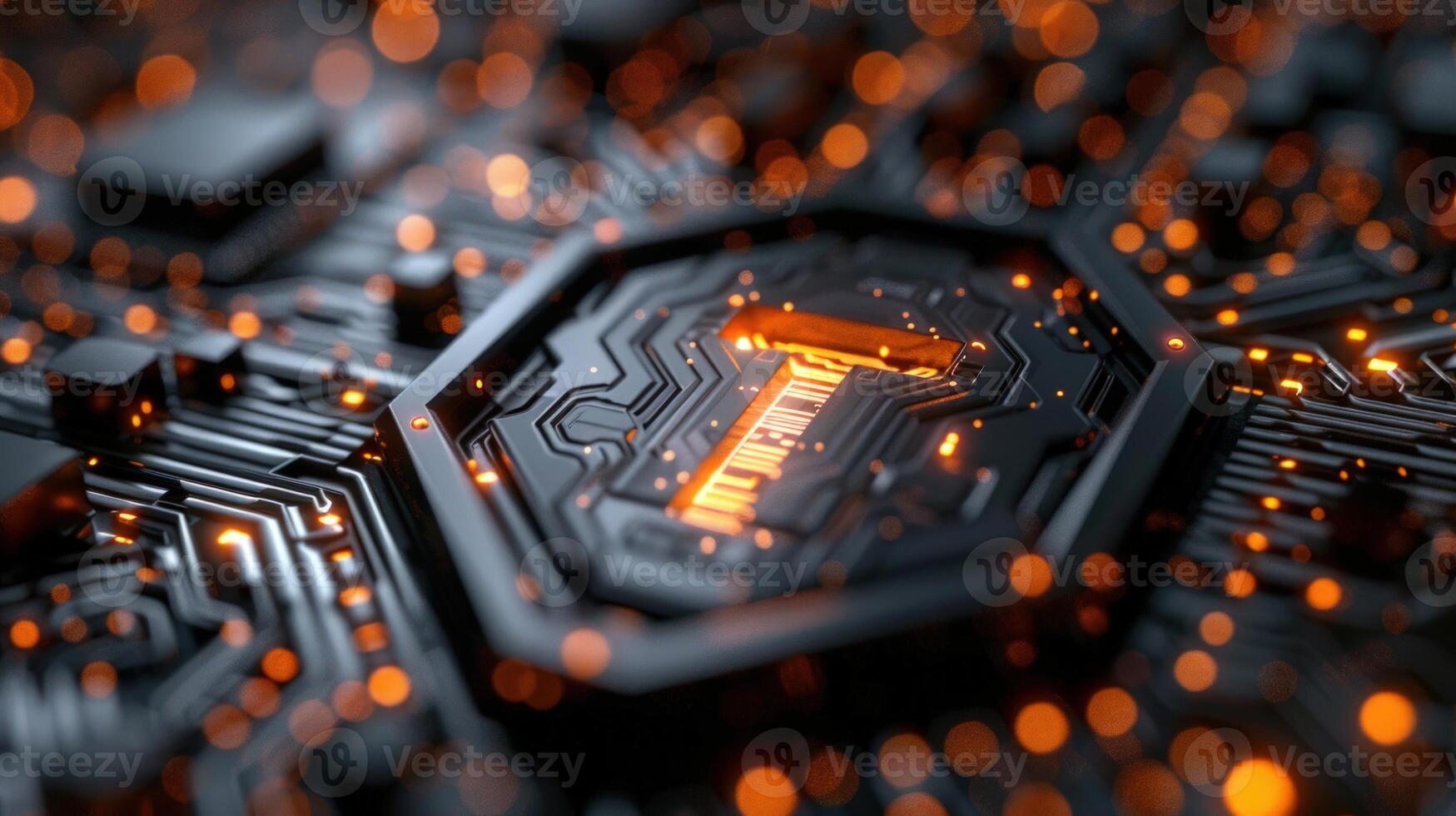A glowing number one, embedded in a circuit board, representing the first place or top position, or the beginning of a new era. photo