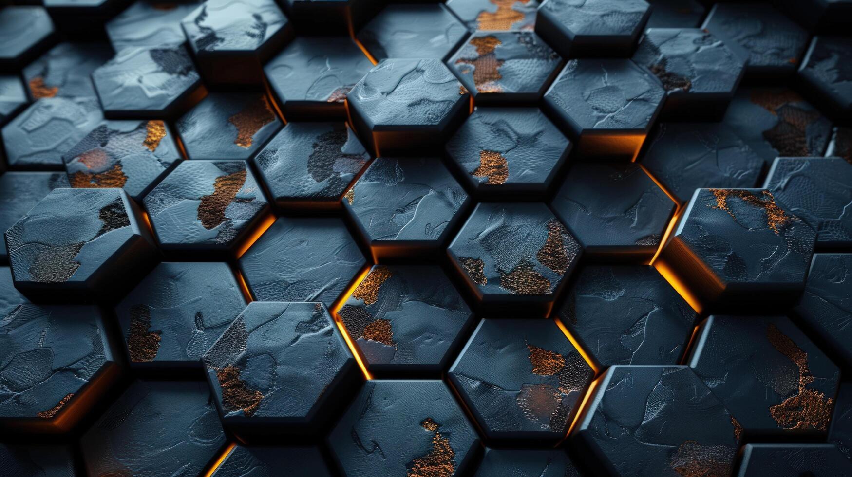 Abstract hexagonal pattern with glowing edges, rendered in 3D. photo