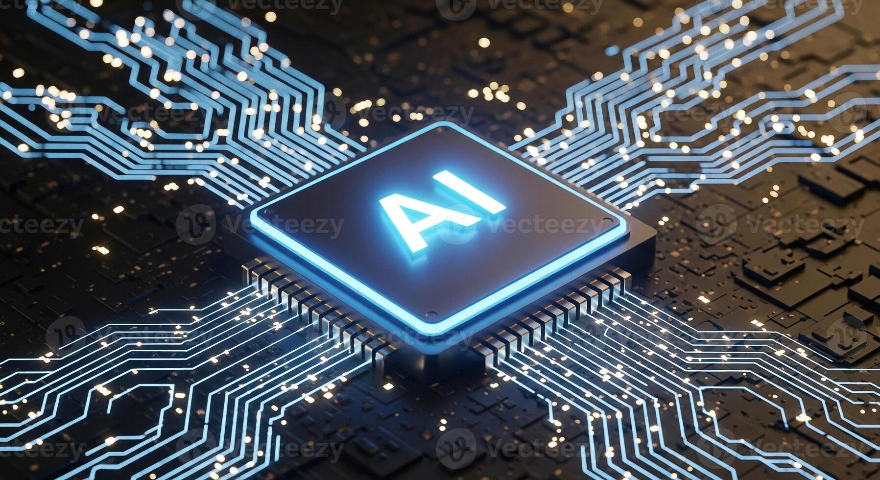 Ai artificial intelligence chip technology circuit board futuristic computing innovation concept design photo