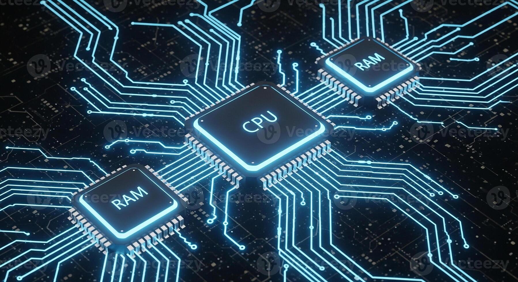 Cpu ram motherboard circuit board technology computer hardware components digital electronics engineering design photo