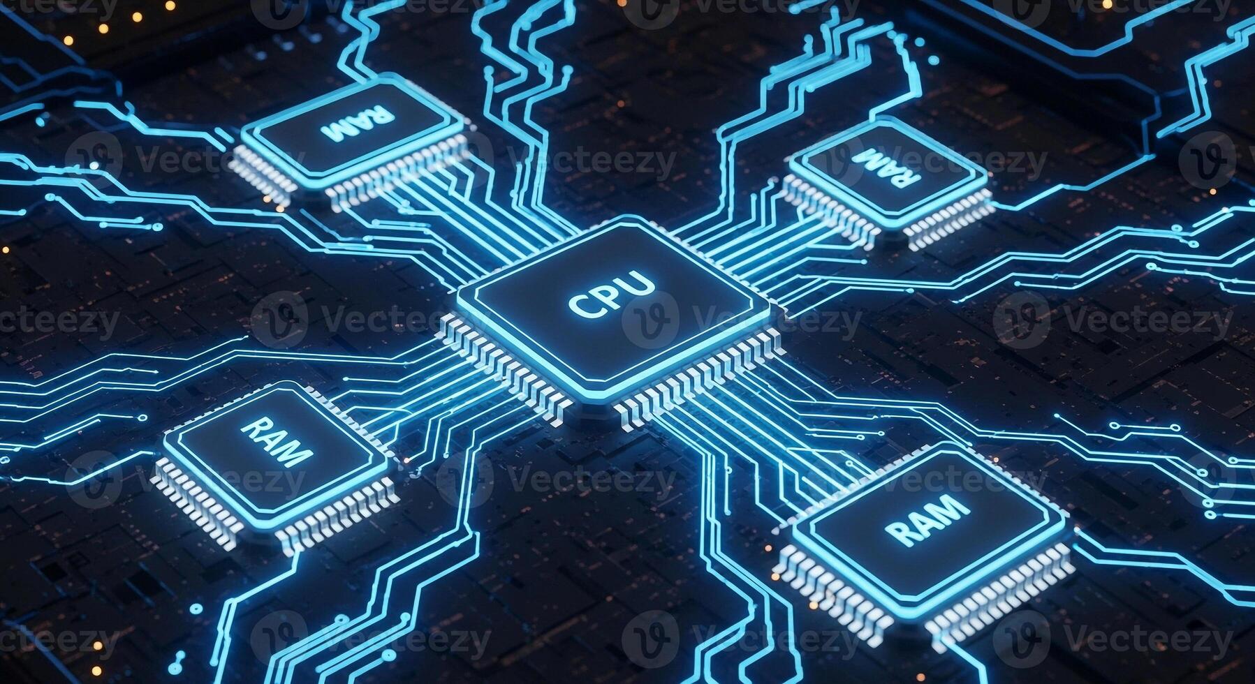 Computer cpu and ram motherboard circuit board technology digital processing data system it hardware concept photo