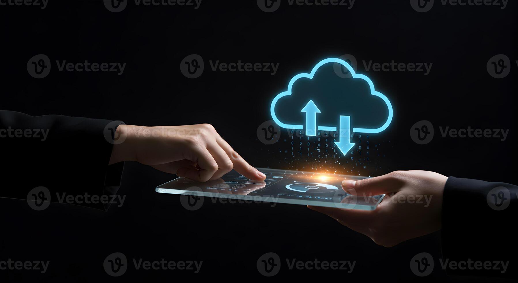 Cloud computing technology concept with digital tablet for data storage and networking solution 100 photo