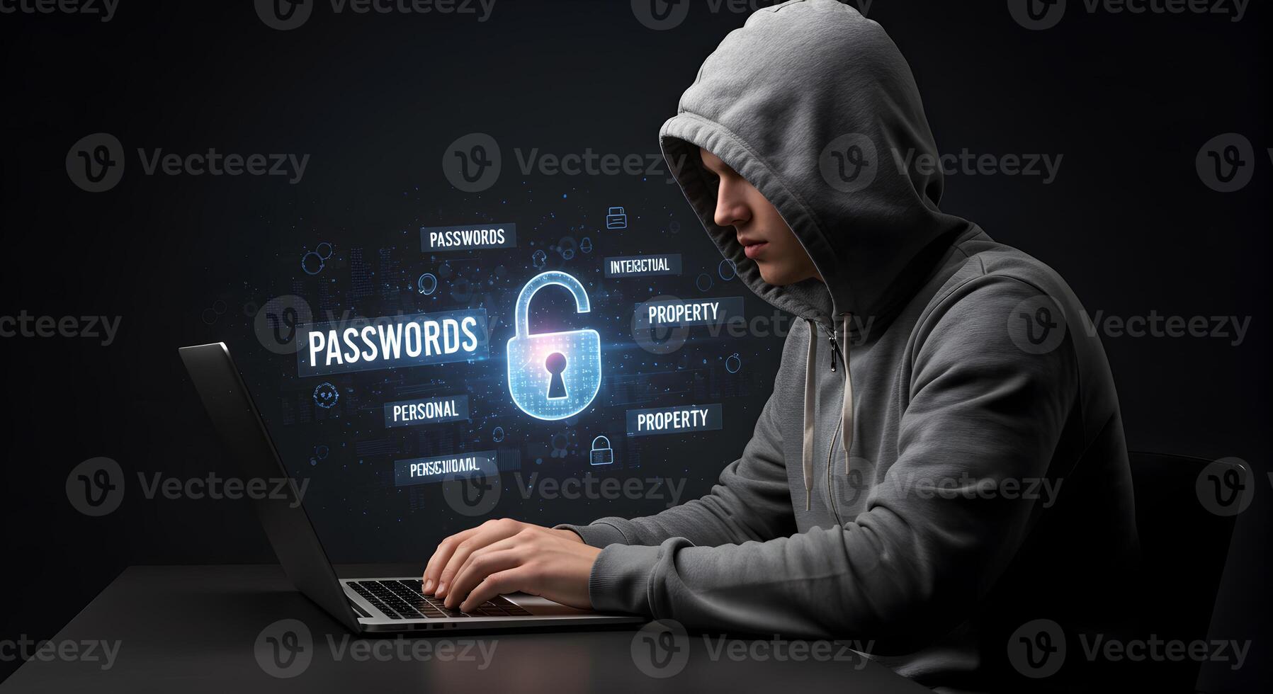 Hacker stealing passwords cyber security data breach online privacy internet security password protection photo