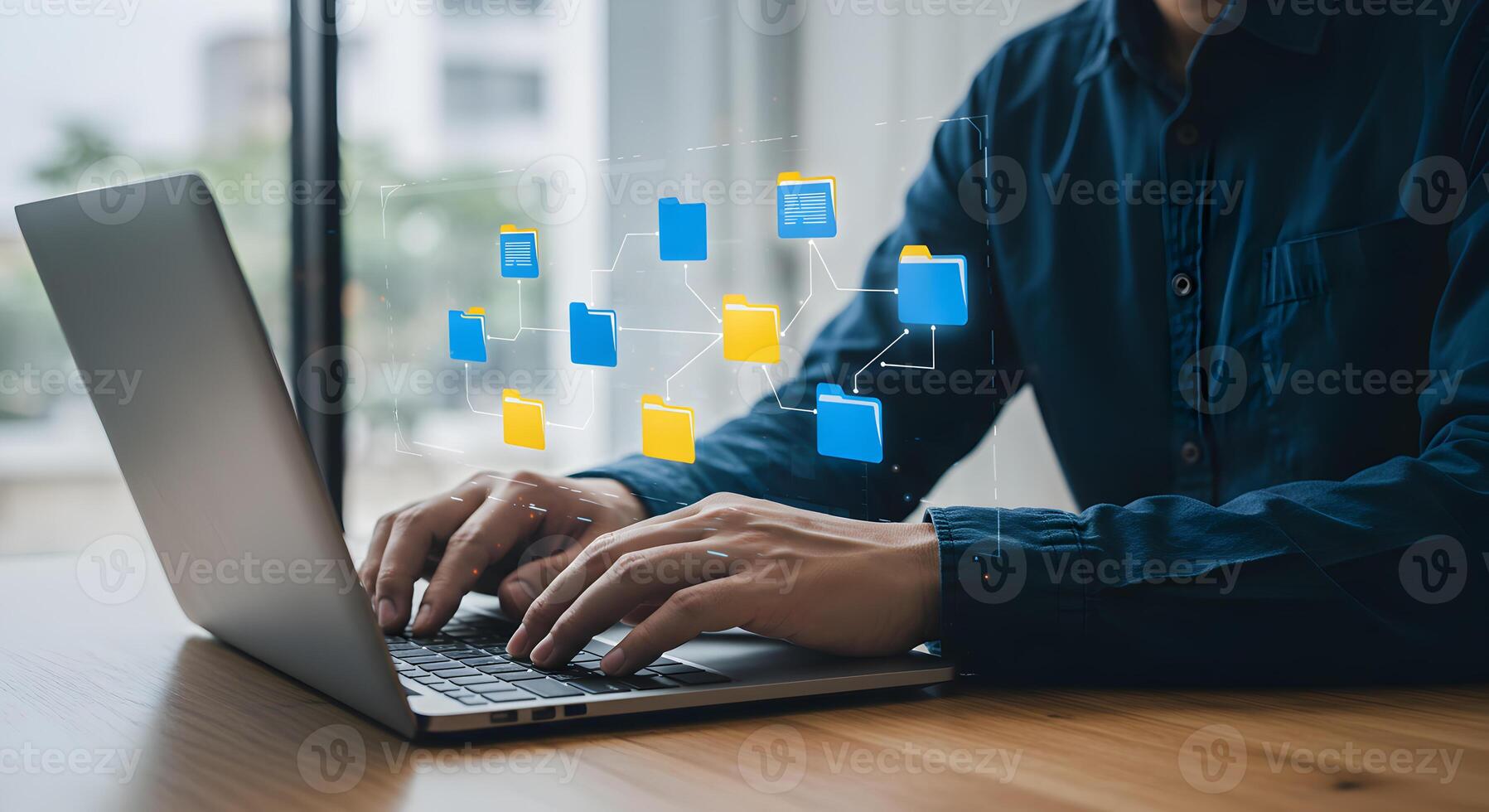 File management system software for efficient document sharing and data storage on laptop computer photo
