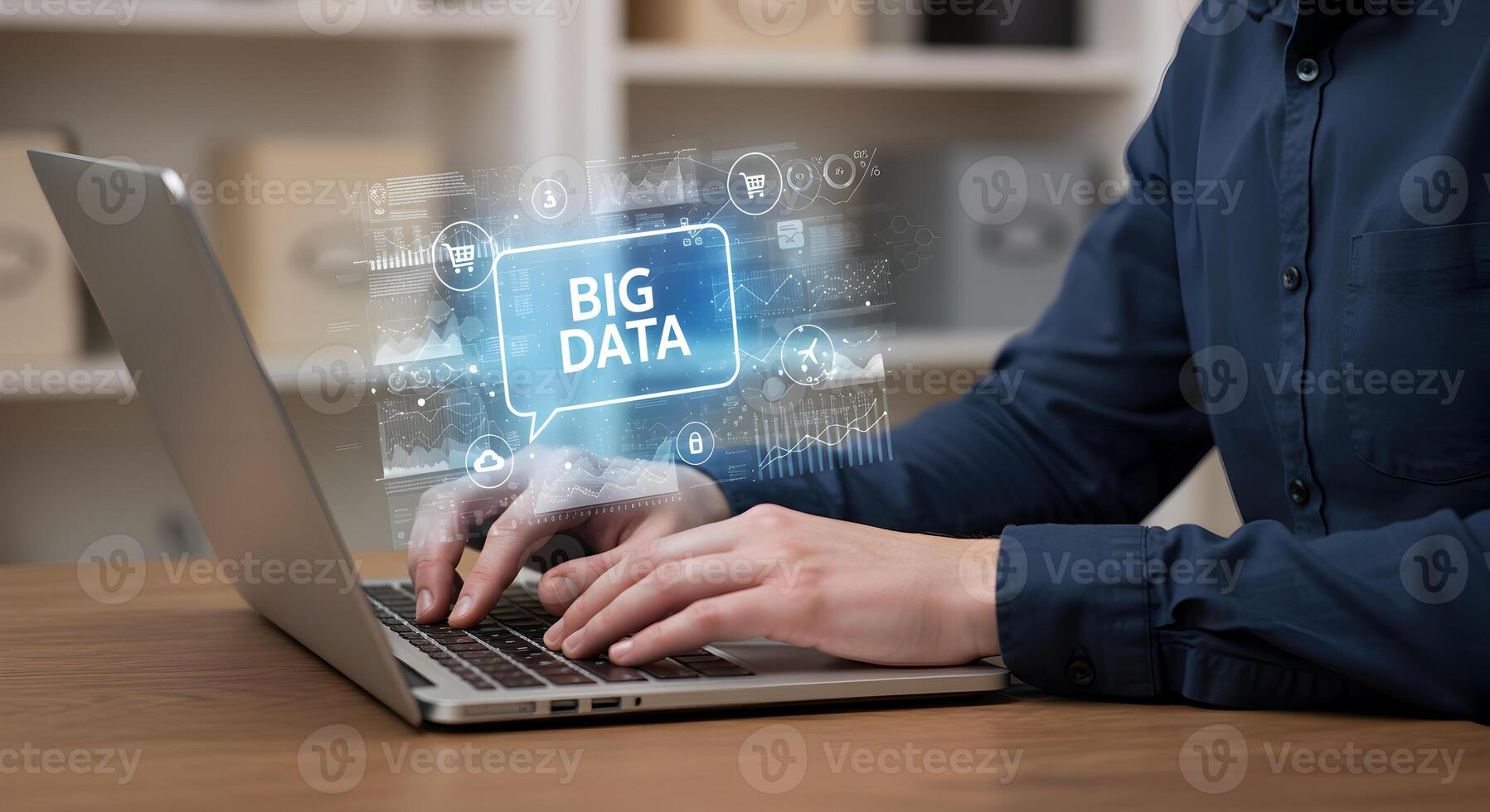 Big data analytics on laptop for business intelligence and data driven decisions in modern technology era photo