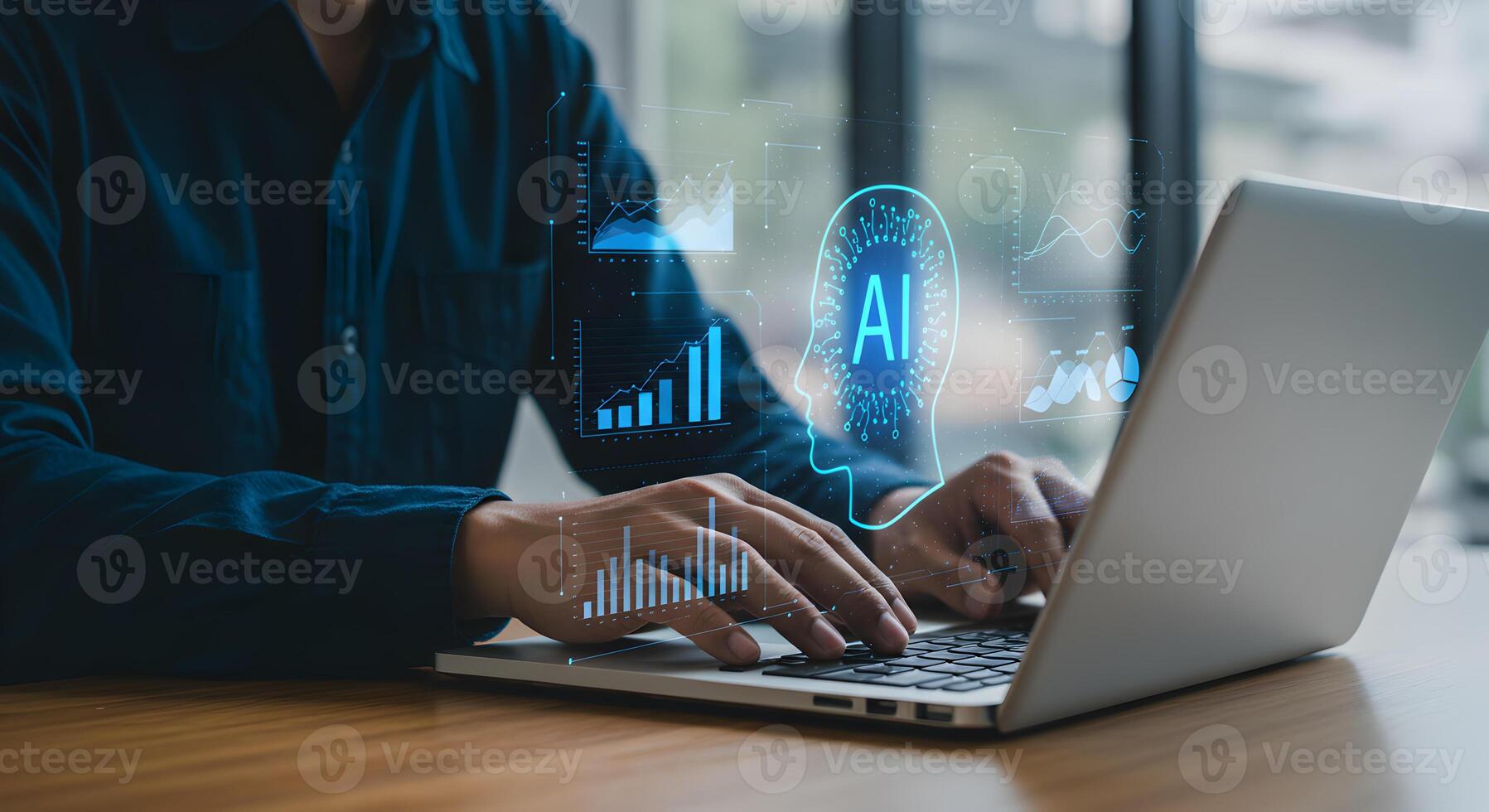 Artificial intelligence ai data analysis on laptop computer for business and technology concept photo