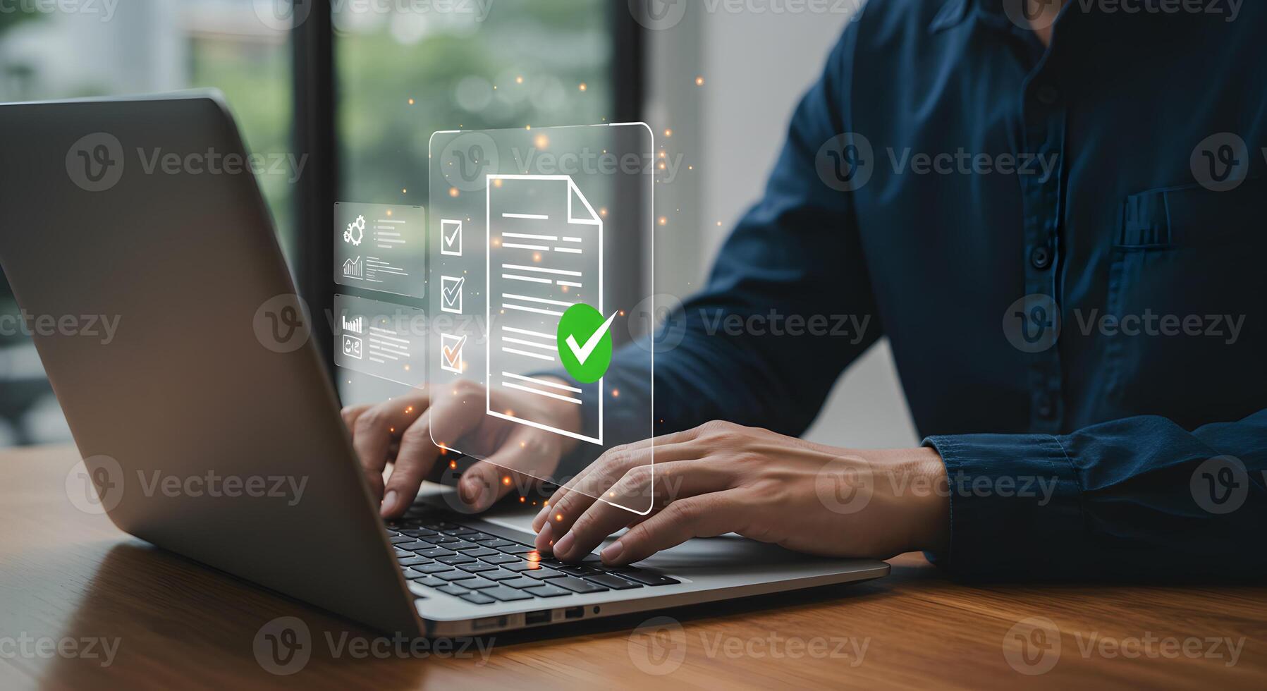 Digital document management system for online approval workflow automation on laptop computer user interface photo