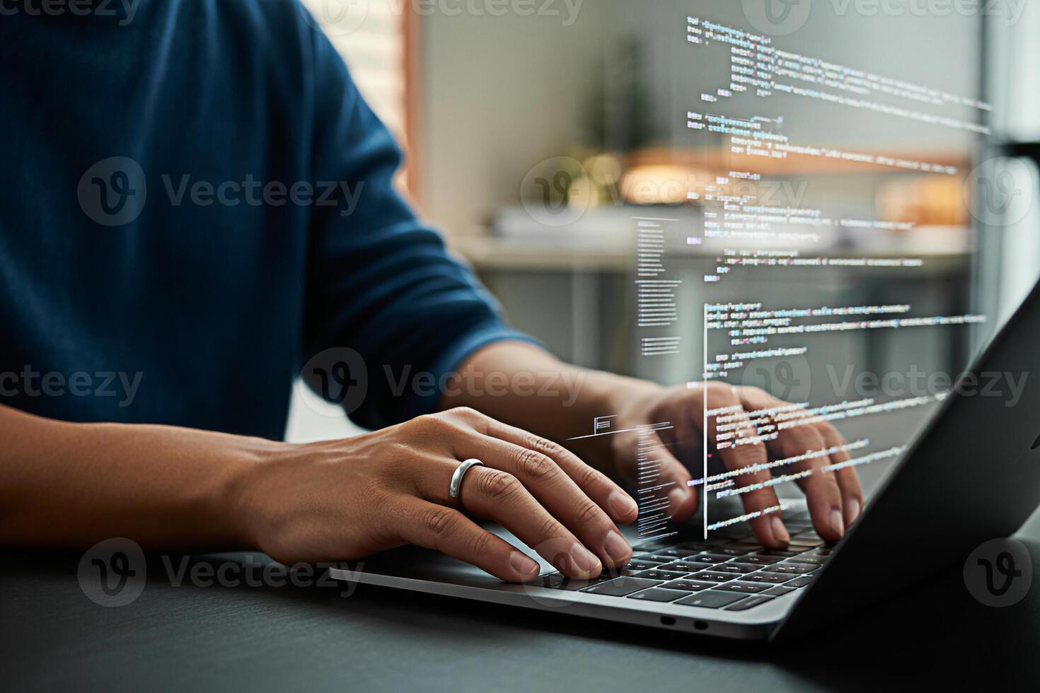 Programmer coding on laptop software development it professional writing code computer science engineering photo