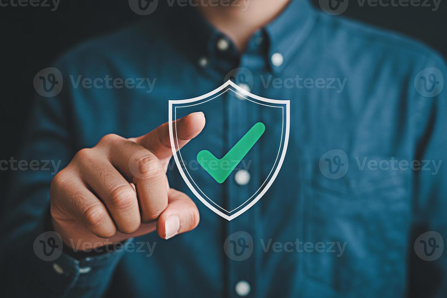 Security protection concept with shield and check mark for data privacy and cybersecurity safety photo