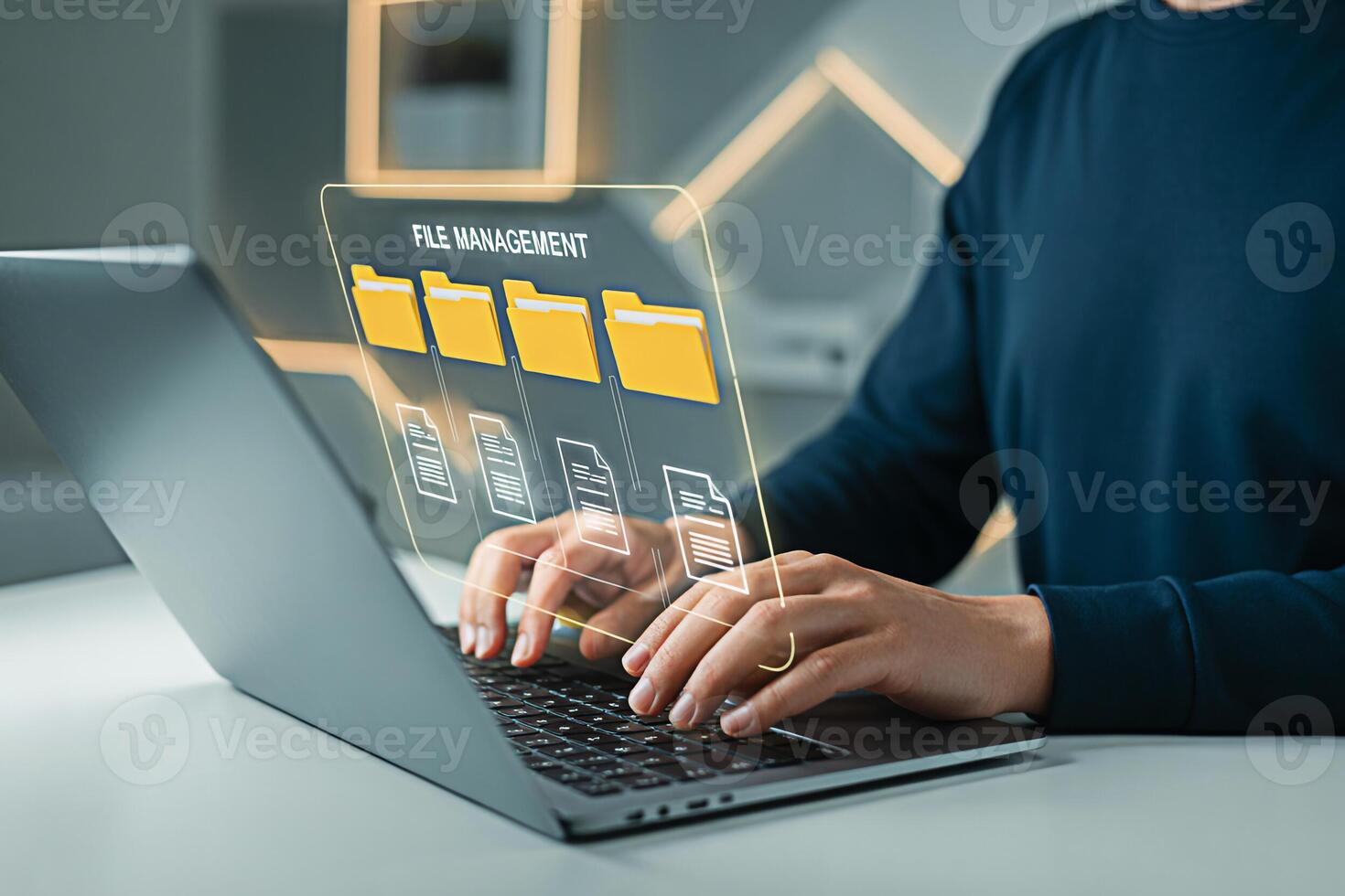 File management system software for efficient document organization and data storage on laptop computer user interface photo