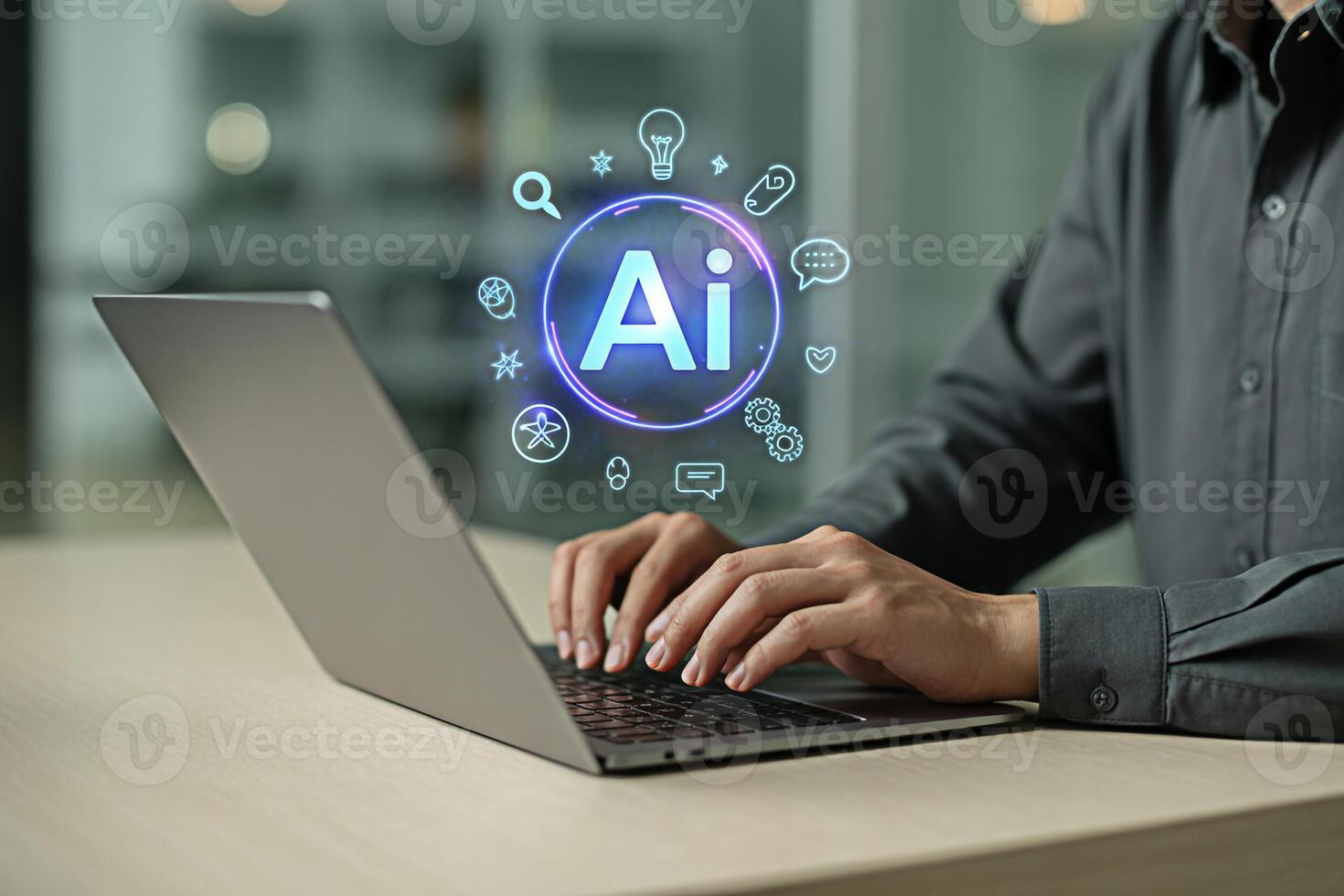 Exploring artificial intelligence ai solutions on laptop for business automation and innovation today 2024 photo