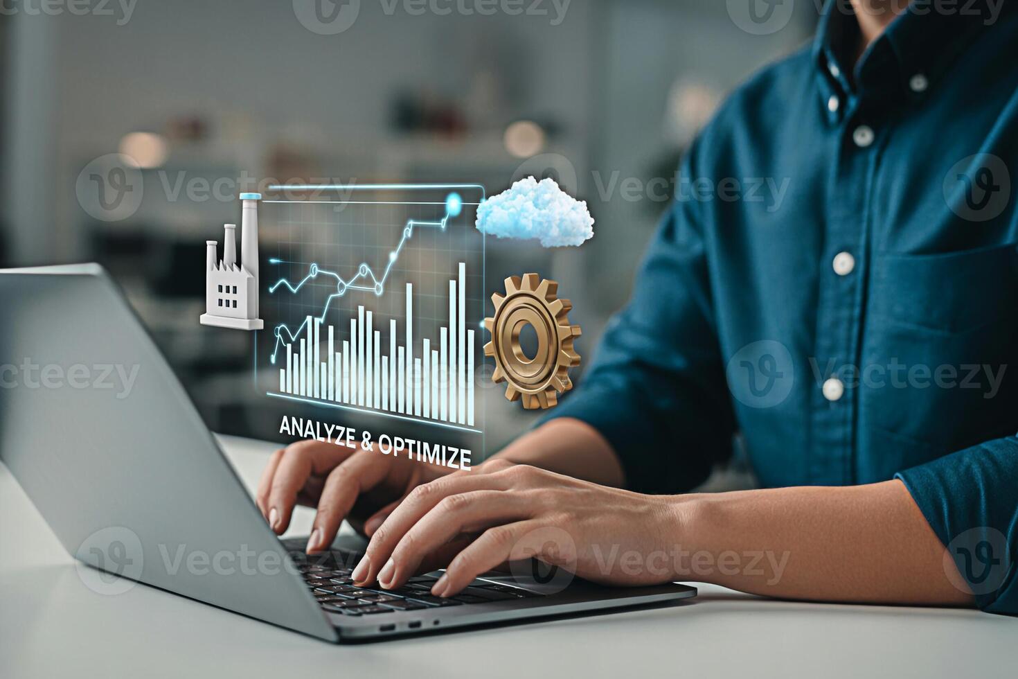 Analyzing business data on laptop for optimization and growth strategy planning and data driven decisions photo