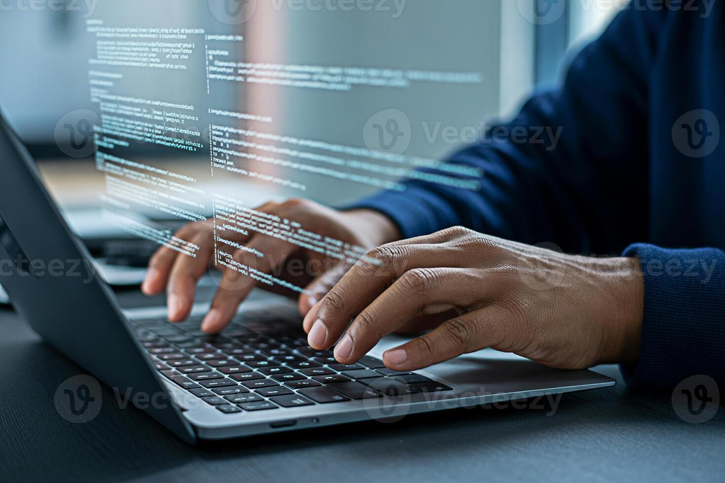 Coding on laptop computer programmer typing code development software engineer programming technology expert photo