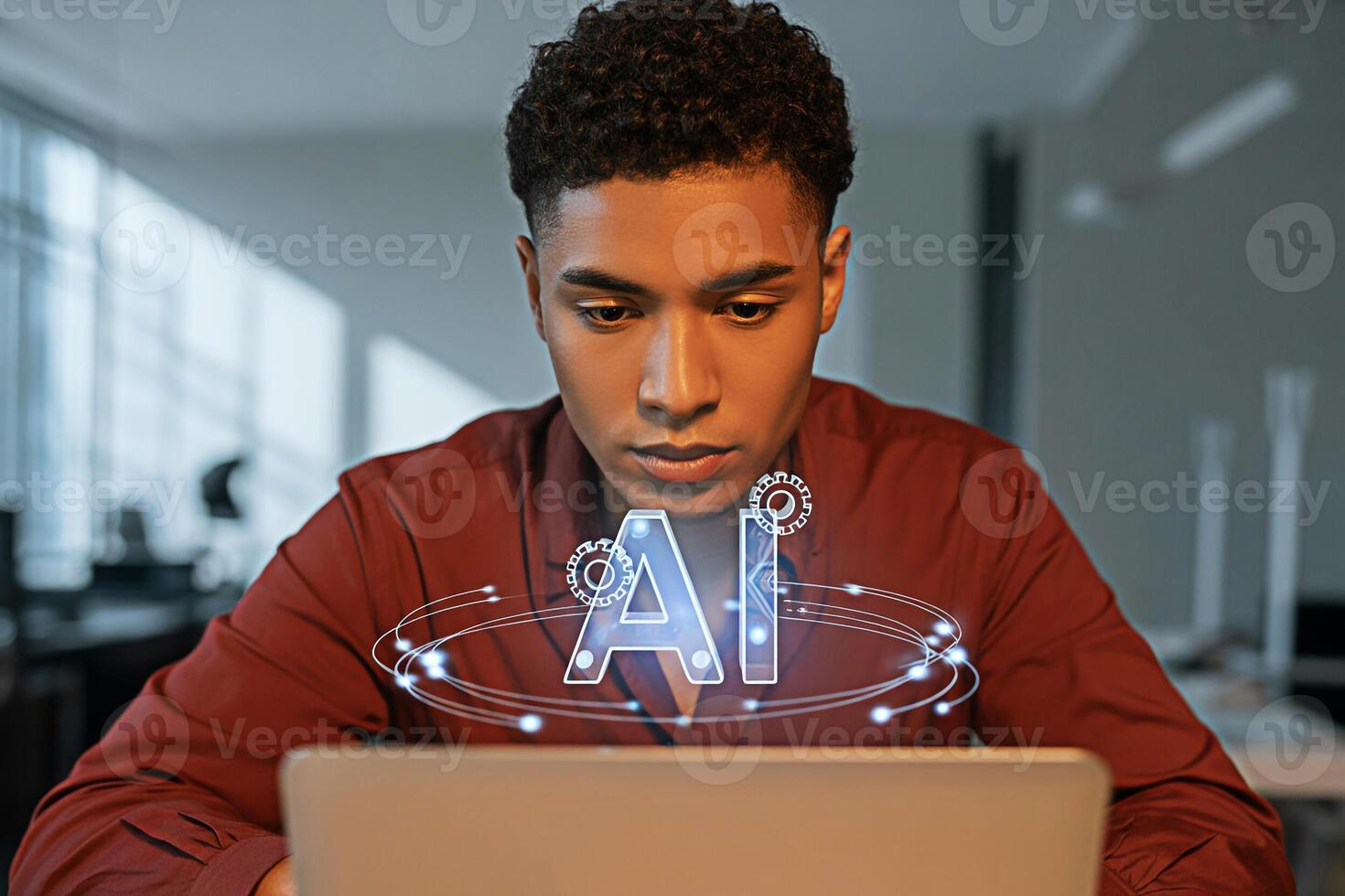 Man using ai artificial intelligence on laptop technology for business and future innovation concept photo